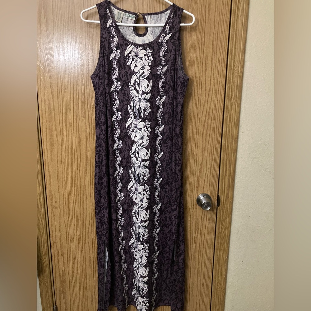 L.L.Bean Purple Floral 100% Silk Maxi Medium Dress Sleeveless Dress